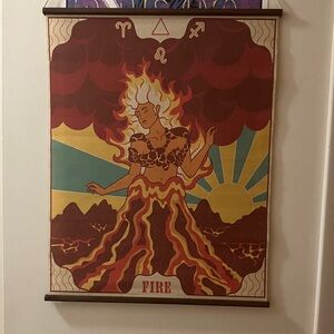 Vintage look wall hanging 70s zodiac fire sign woman decor hippie earthy retro